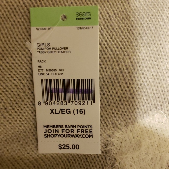 Roebuck & CO. Girls Pullover Gray Top. Size 16 - Picture 7 of 7